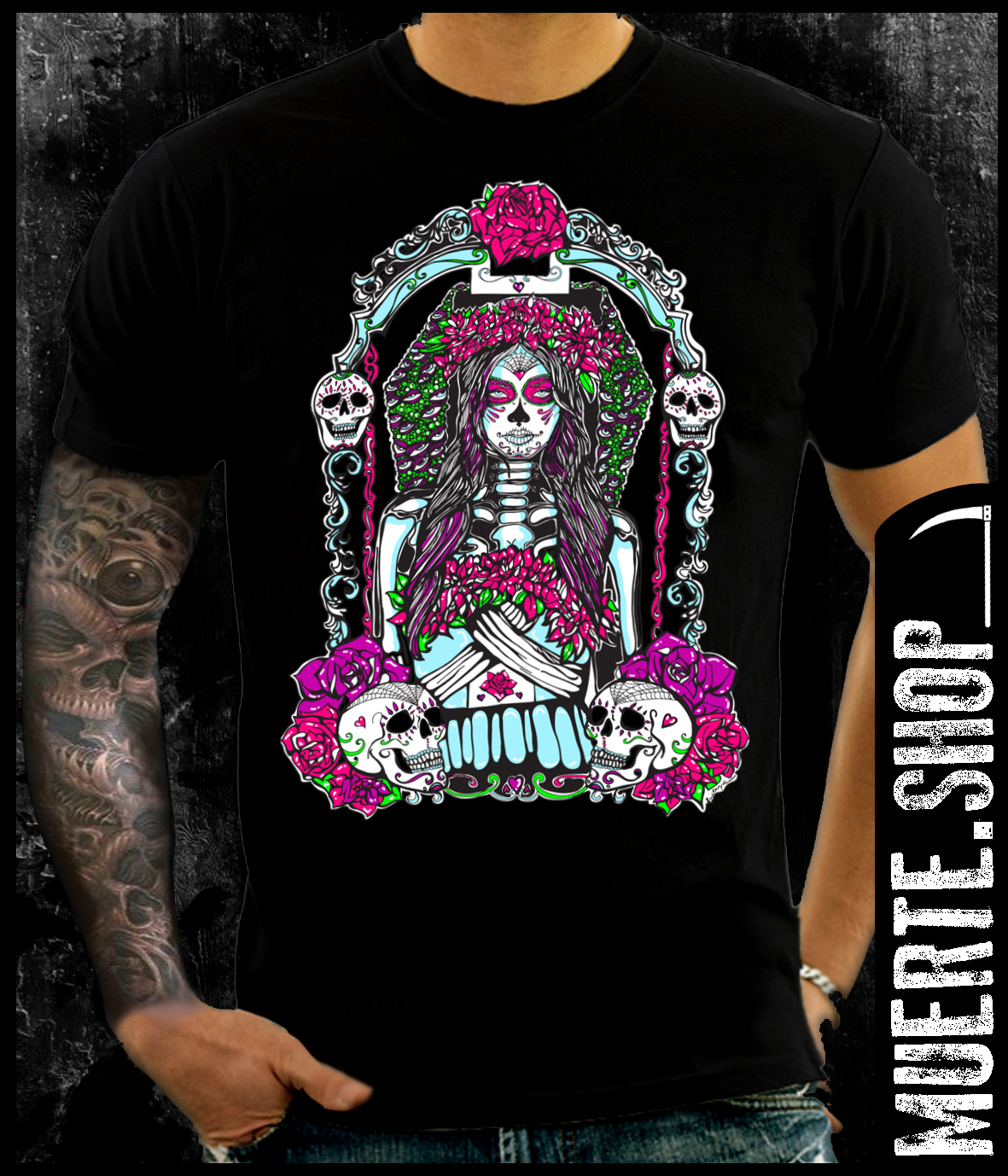 Черна тениска LA MUERTE SUGARSKULLS Черна тениска LA MUERTE SUGARSKULLS